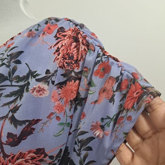 Chelsea 28 Floral Print Boho Chic Faux Wrap V Neck Multi Purple Dress Large NWT - Picture 11 of 16